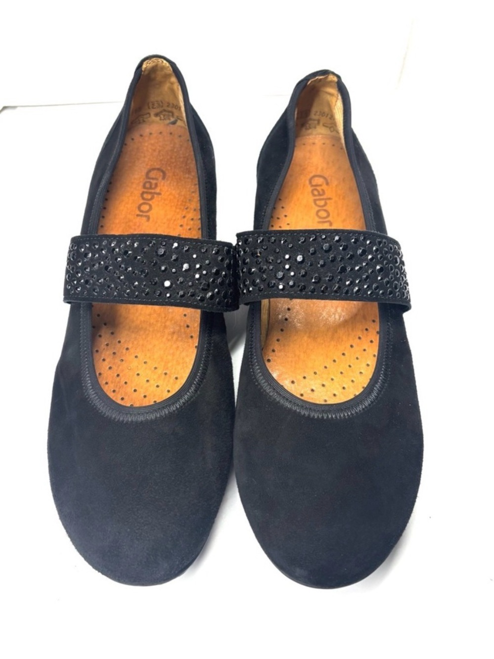 Gabor Black Suede Mary Jane Flats with Sparkle Strap Sz 7